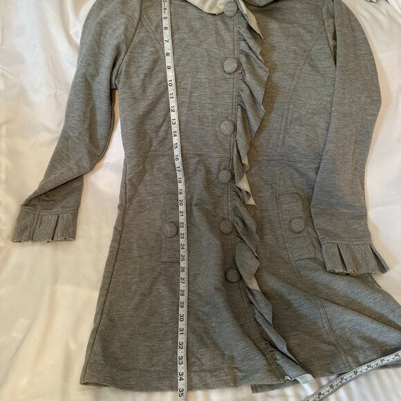 Kut from the Kloth Ruffled Gray Button-Up Mid-Length Jacket W Sz XL - Picture 10 of 10